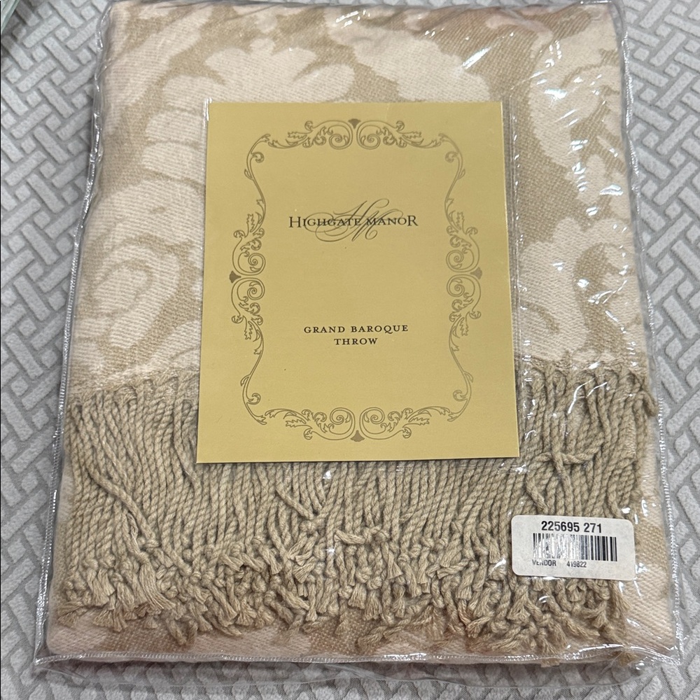 Cream and Tan Grand Baroque Throw Blanket 50”x60”
